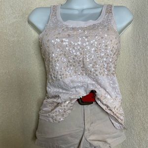 Express XS Cream/Light Pink Sparkling Sequin Tank Top Blouse